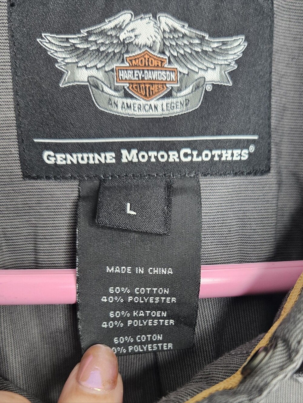 Harley-Davidson Men's Sz L Short Sleeve Button-Down Shirt - Gray with Gold Patch - Picture 6 of 7